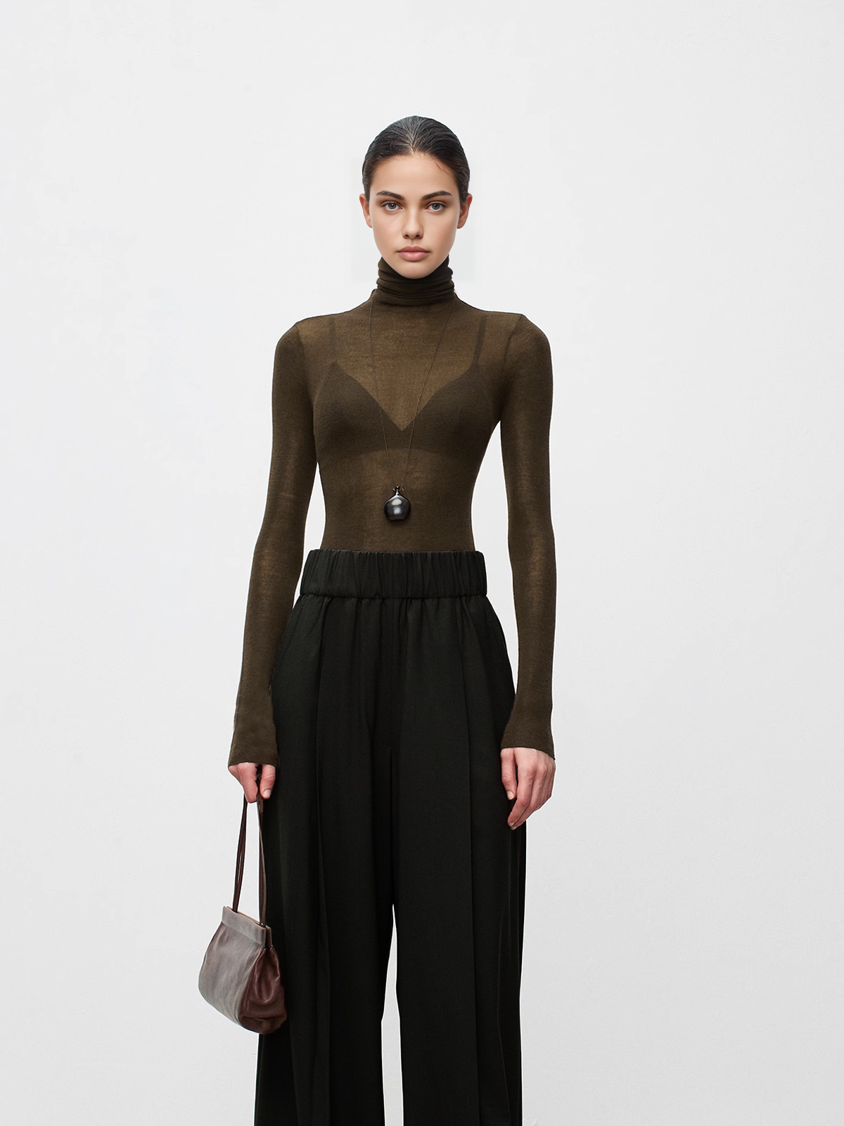 Pull col roulé femme en laine transparent