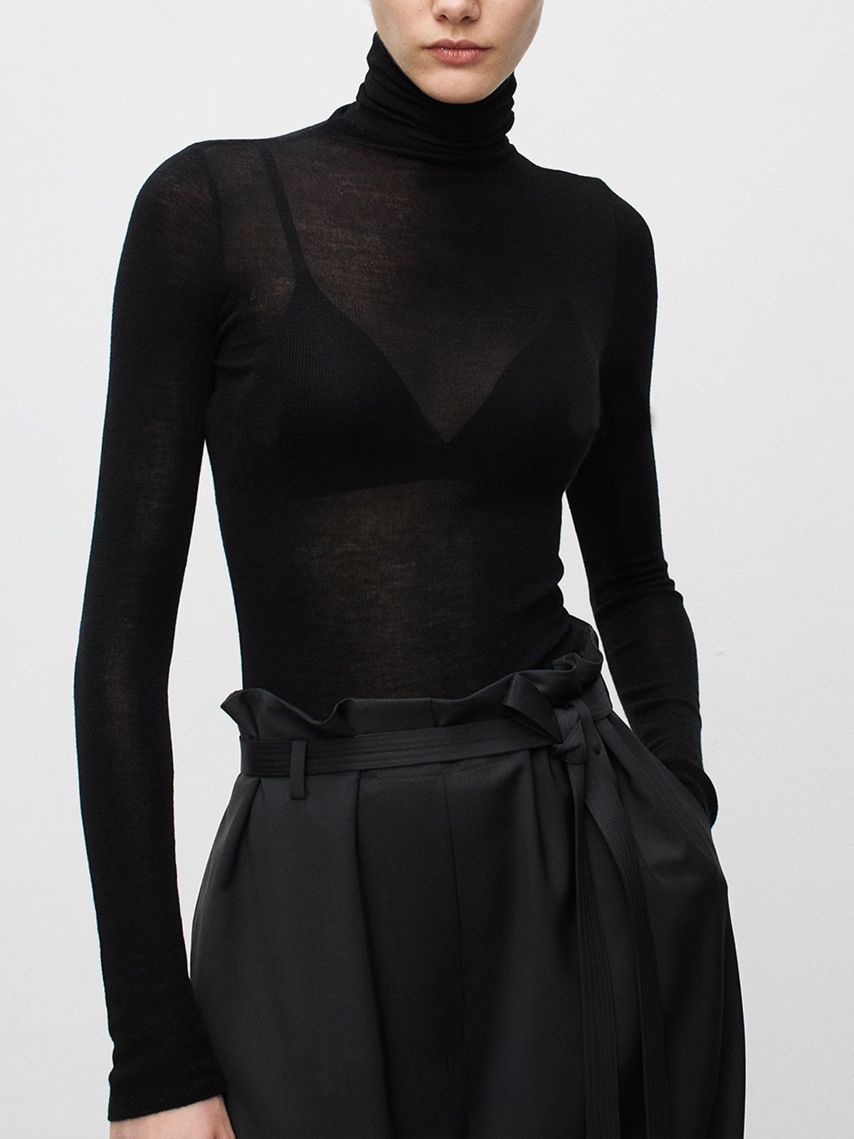 Pull col roulé femme en laine transparent