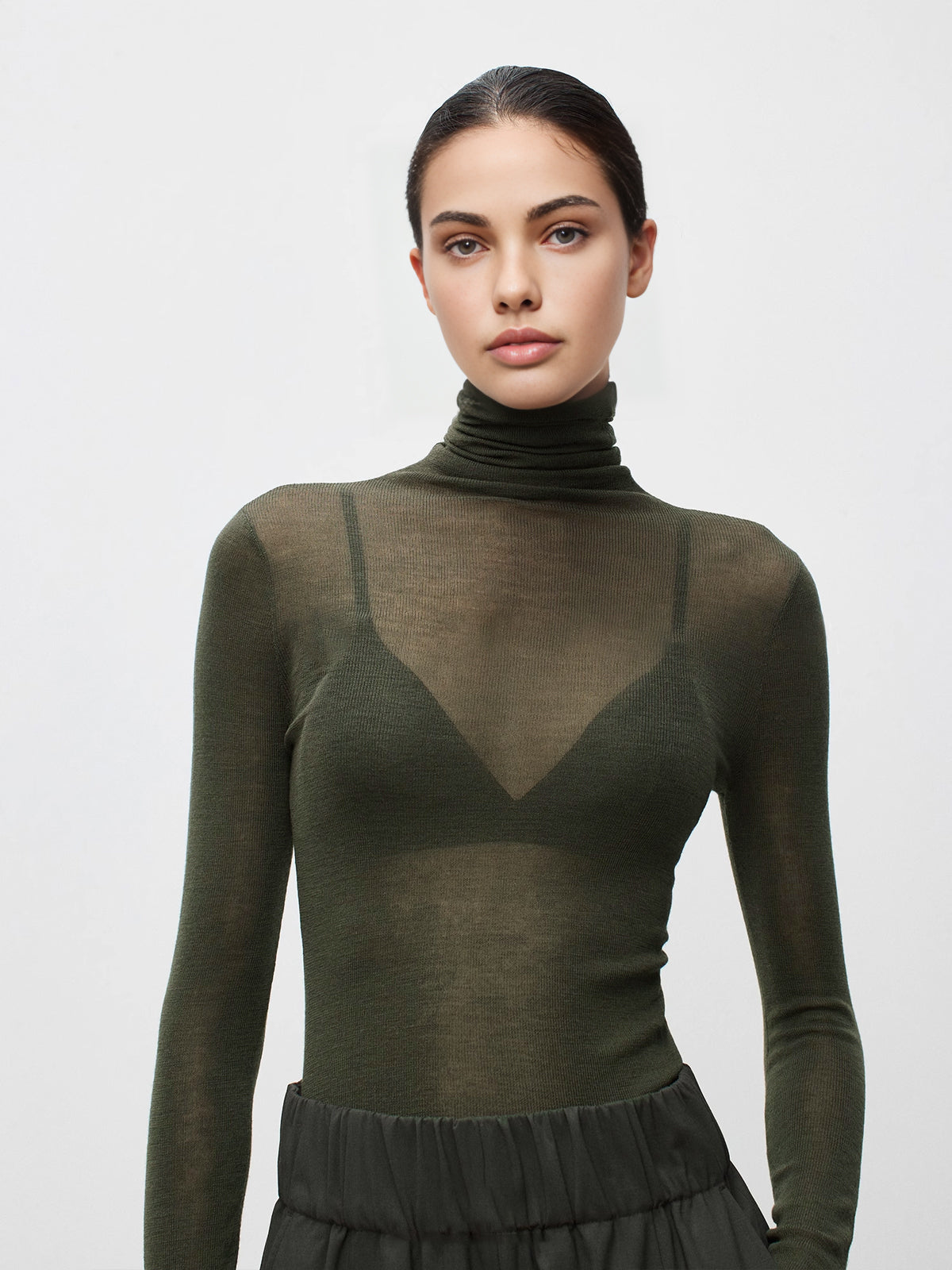 Pull col roulé femme en laine transparent