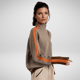 Pull col roulé femme laine cachemire rayures contrastées - Orange