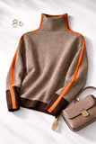 Pull col roulé femme laine cachemire rayures contrastées