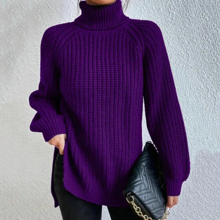 Pull col roulé femme manches longues ample