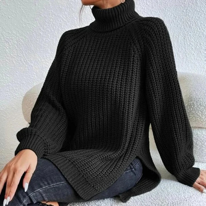 Pull col roulé femme manches longues ample