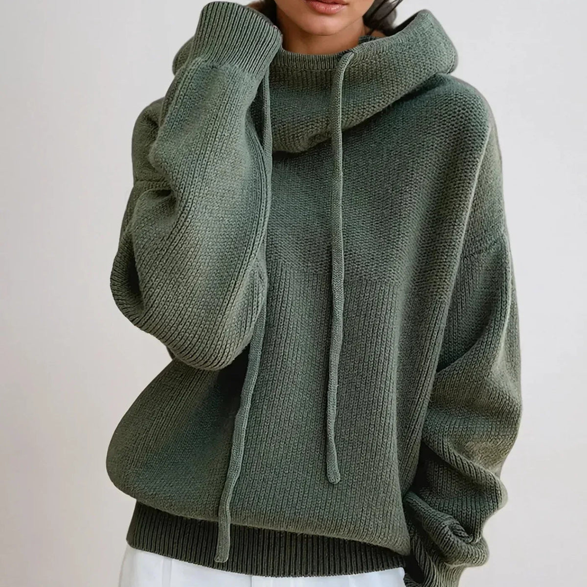 Pull col roulé femme oversize en maille - Vert