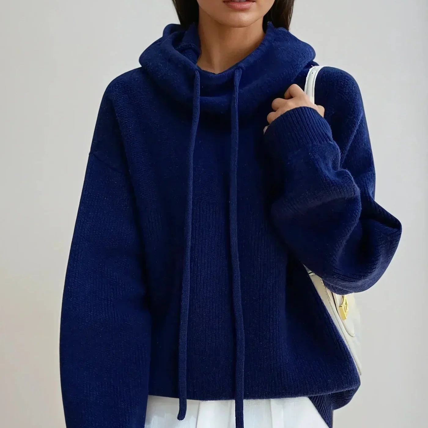 Pull col roulé femme oversize en maille - Marine