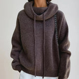 Pull col roulé femme oversize en maille - Marron