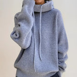 Pull col roulé femme oversize en maille - Gris