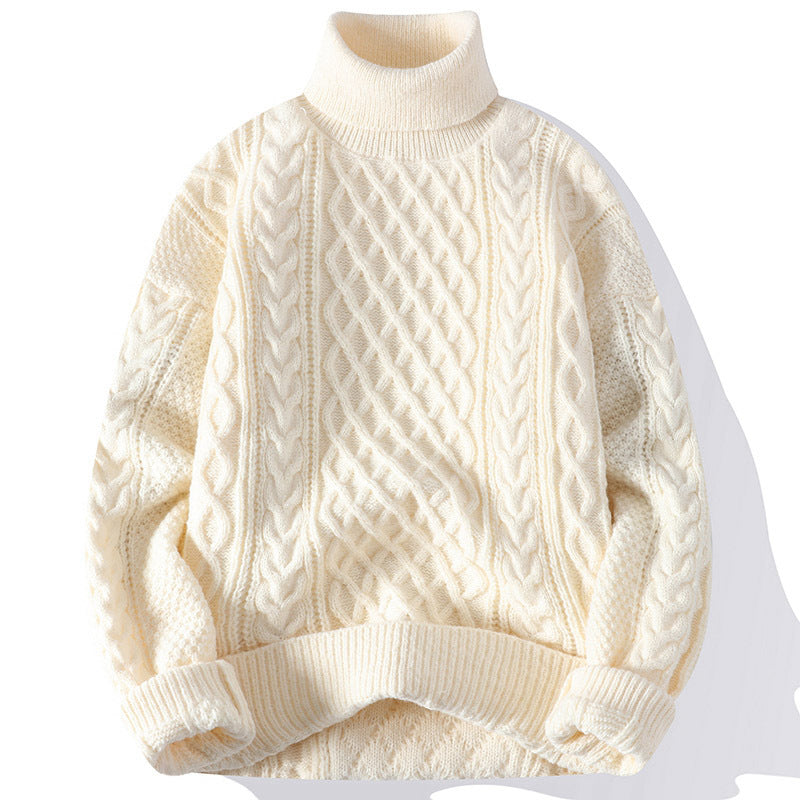 Pull Col Roulé Homme Maille Épaisse Chaud Coupe Ample