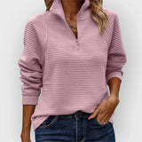 Pull demi-zip col V femme - Rose