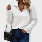 Pull demi-zip col V femme - Blanc