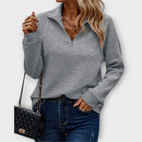 Pull demi-zip col V femme - Gris