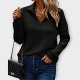 Pull demi-zip col V femme - Noir