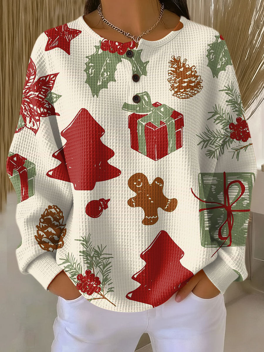 Pull en maille gaufre épaisse femme, manches longues, intérieur brossé