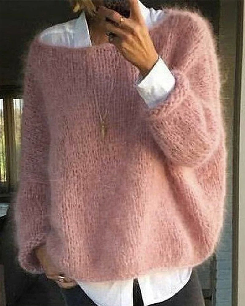 Pull Femme Col Rond Maille Tricotée Coupe Ajustée - Rose