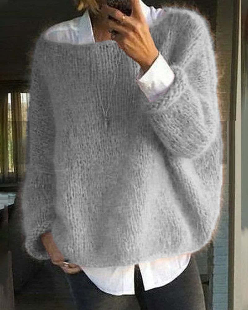 Pull Femme Col Rond Maille Tricotée Coupe Ajustée - Gris
