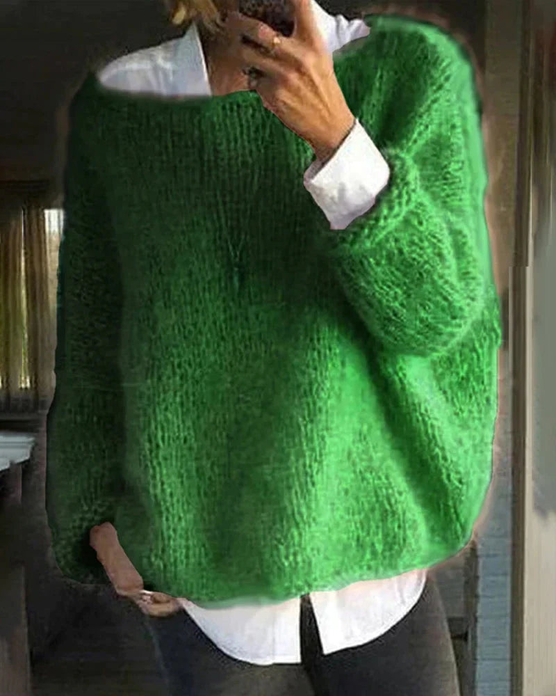 Pull Femme Col Rond Maille Tricotée Coupe Ajustée - Vert