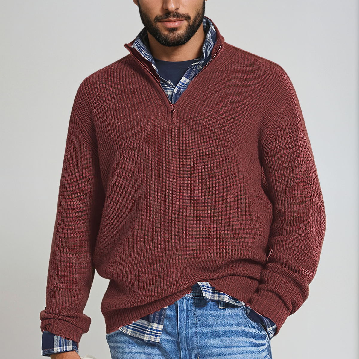 Pull Hiver Homme Long Chaud - Rouge