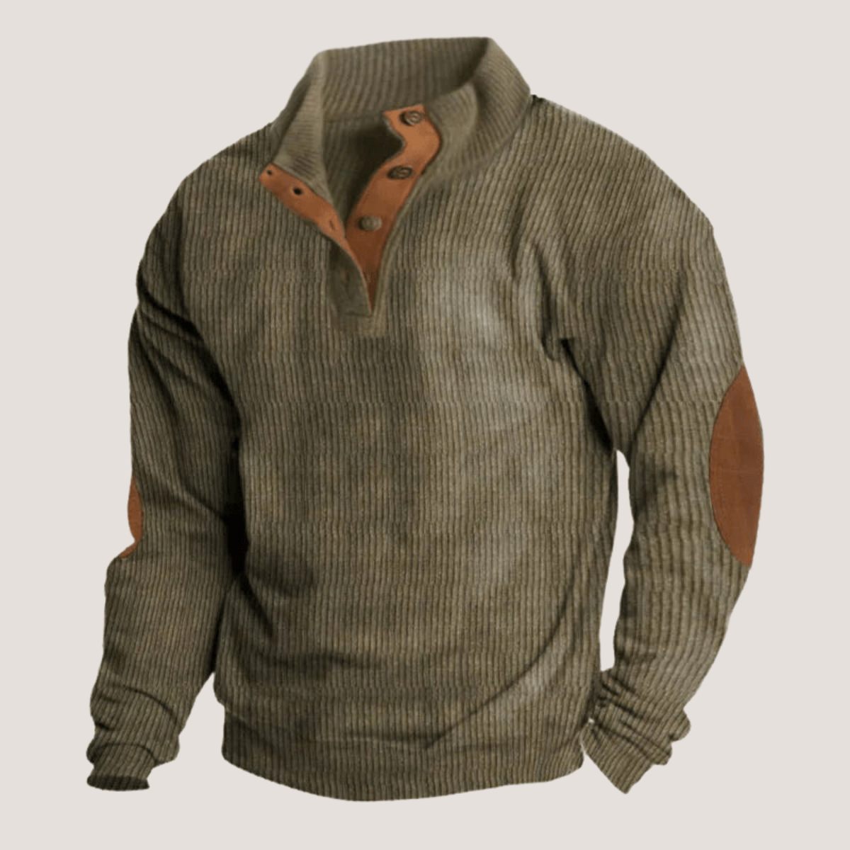Pull homme côtelé avec coudières en suédine - Vert