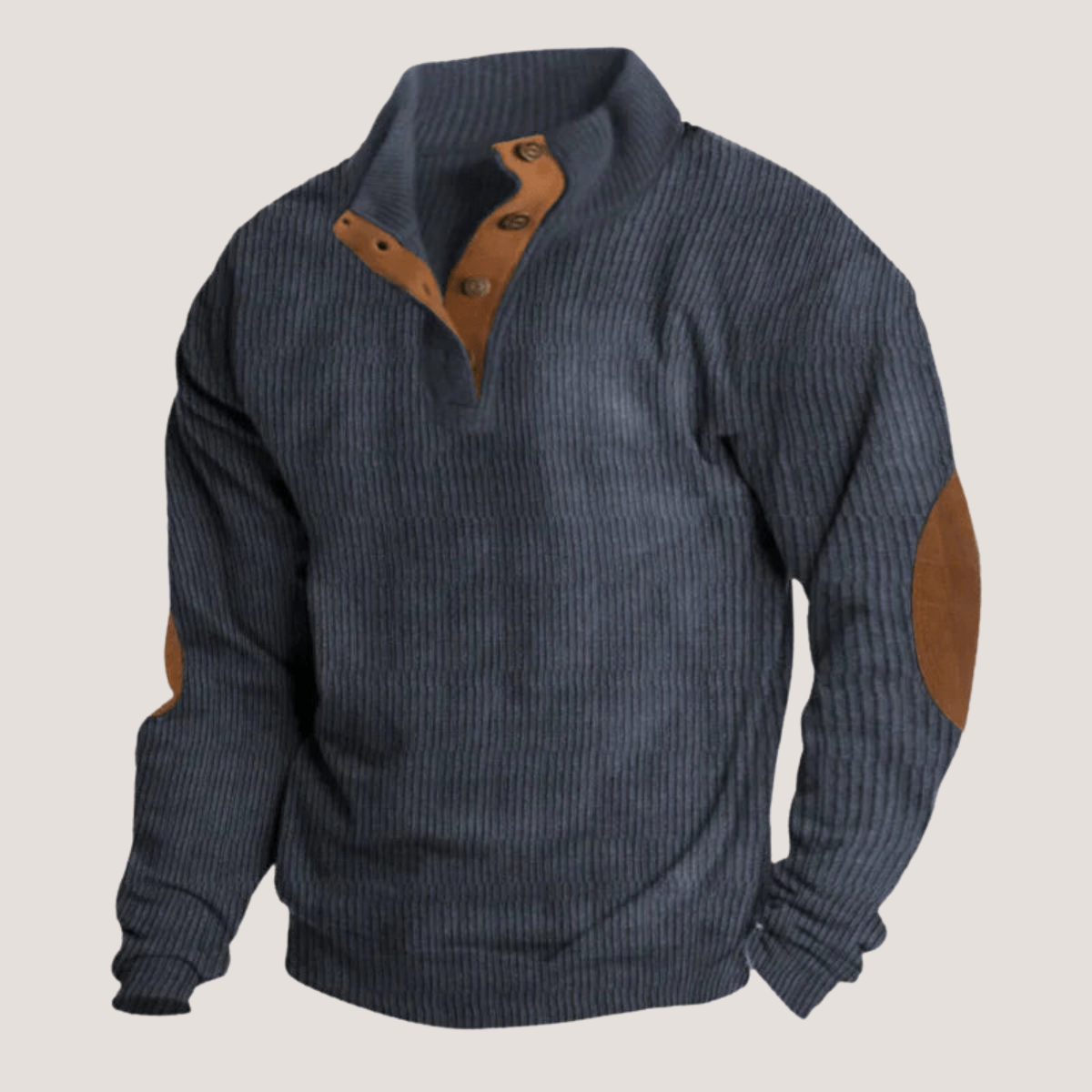 Pull homme côtelé avec coudières en suédine - Bleu Foncé
