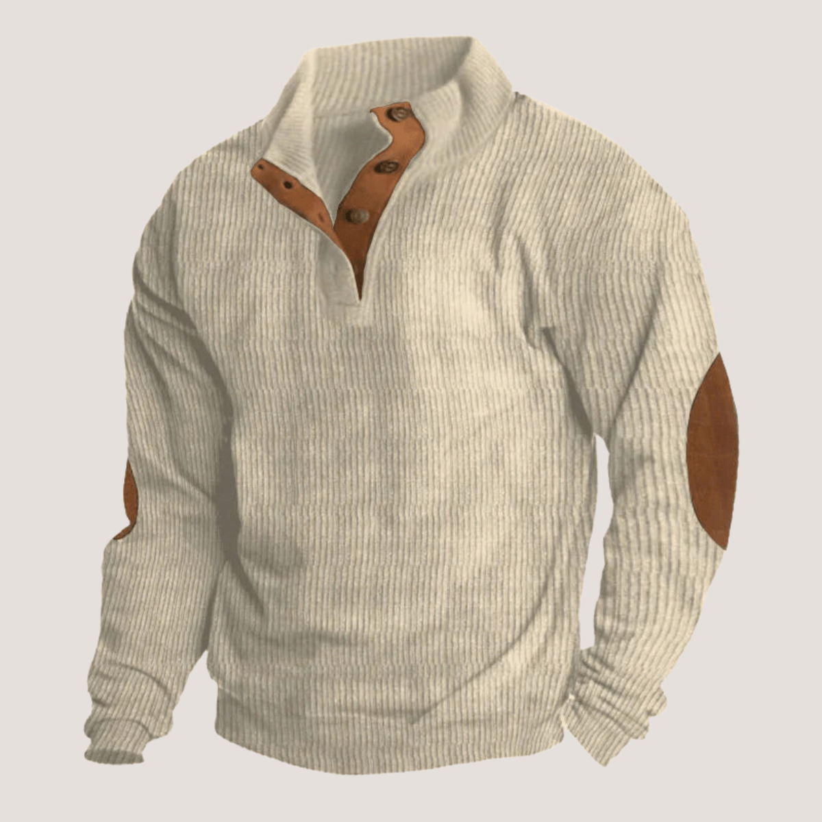 Pull homme côtelé avec coudières en suédine - Beige