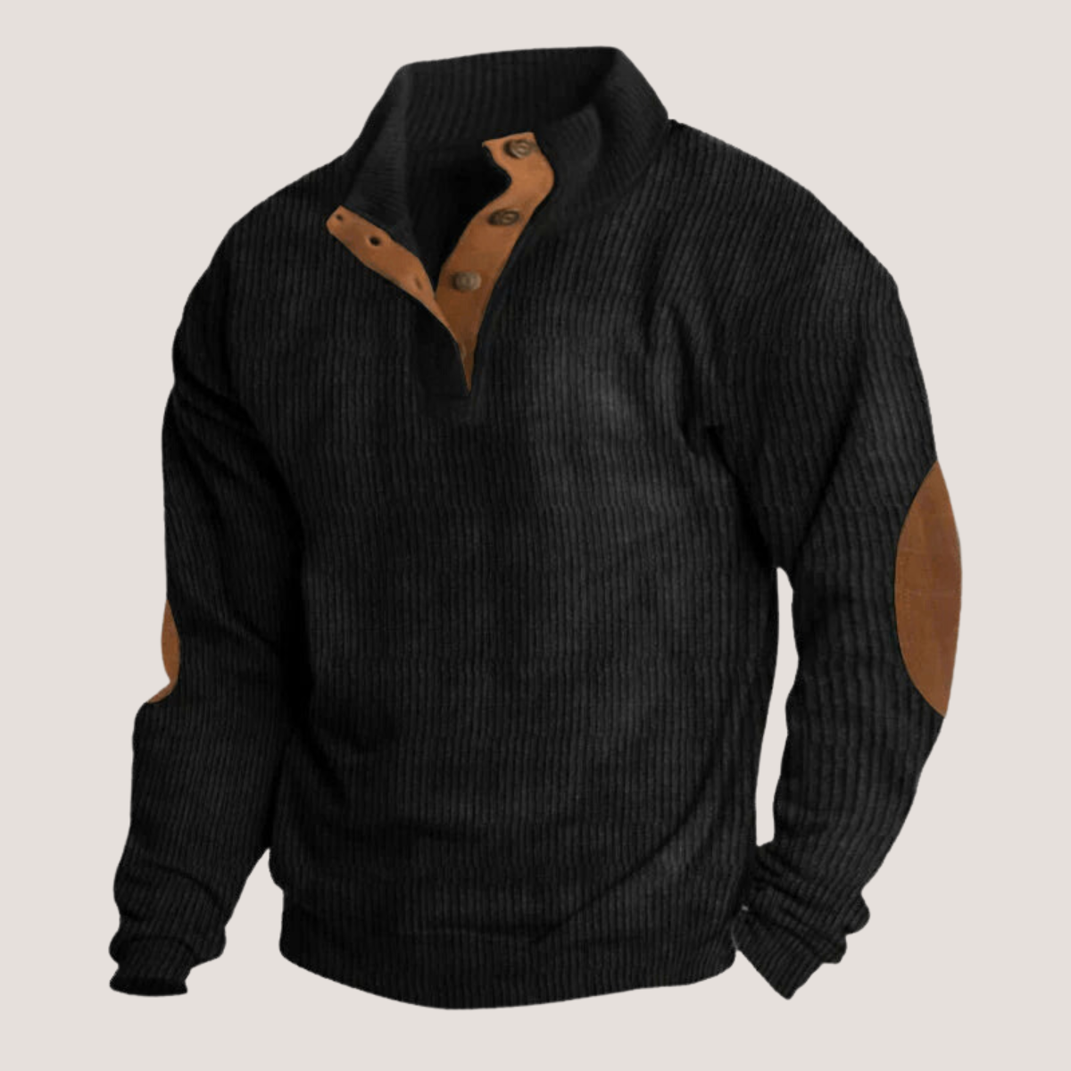 Pull homme côtelé avec coudières en suédine - Noir