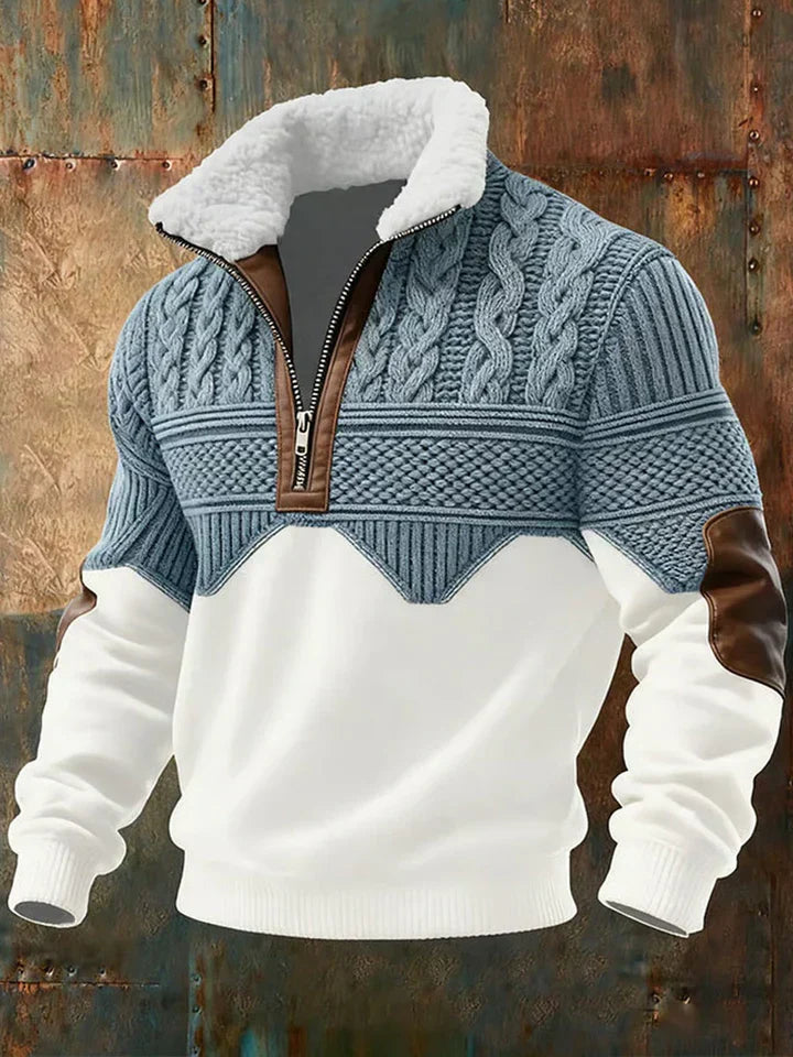 Pull Homme Demi-Zip Color Block Col Montant Doublé