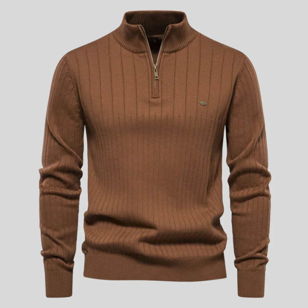 Pull Homme en Coton Coupe Ajustée - Marron