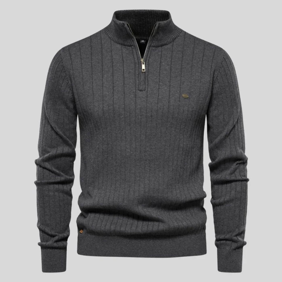 Pull Homme en Coton Coupe Ajustée - Gris