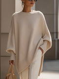 Pull oversize femme en laine col rond - Beige