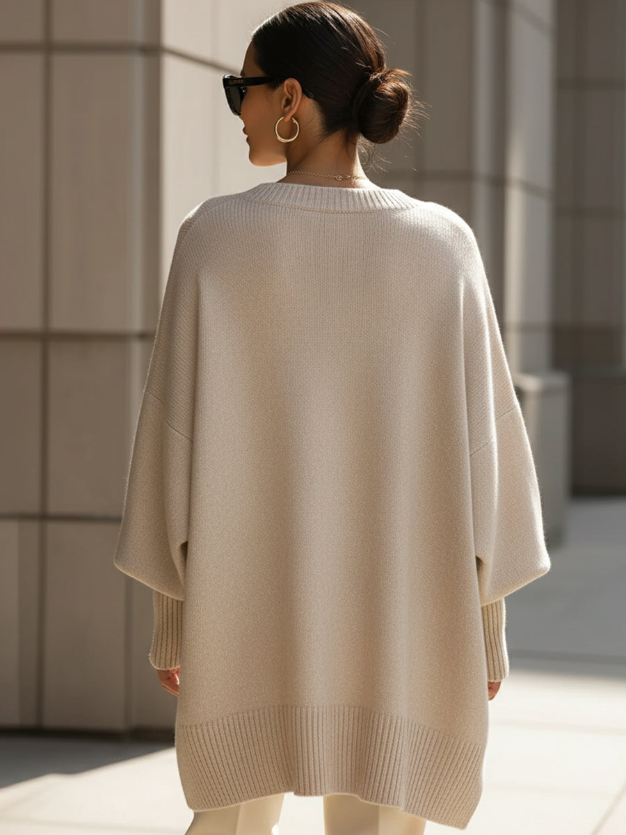 Pull oversize femme en laine col rond