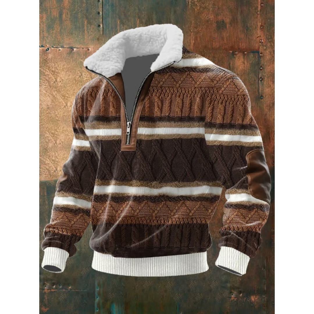 Pull polaire col haut homme coupe ajustée - Brun/Blanc