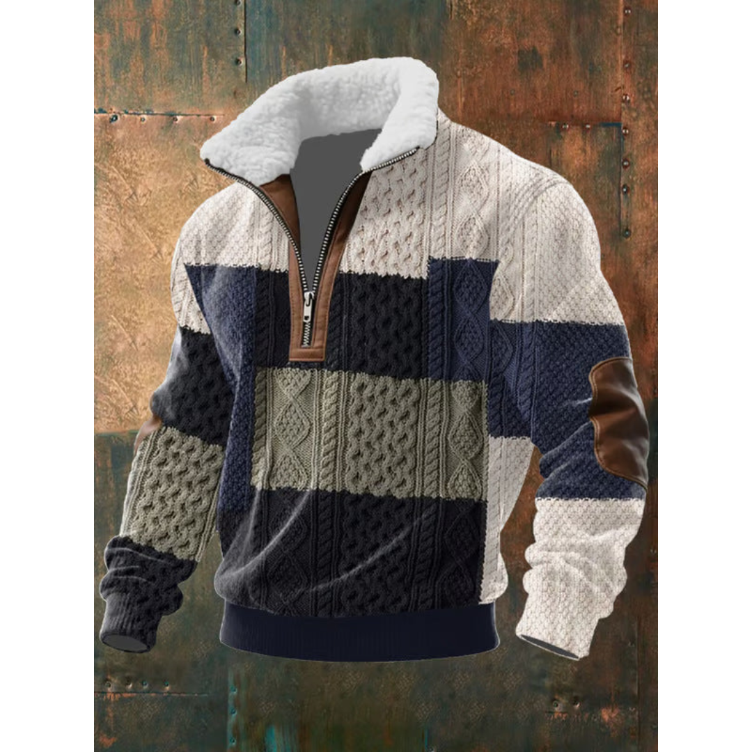 Pull polaire col haut homme coupe ajustée - Noir/Bleu