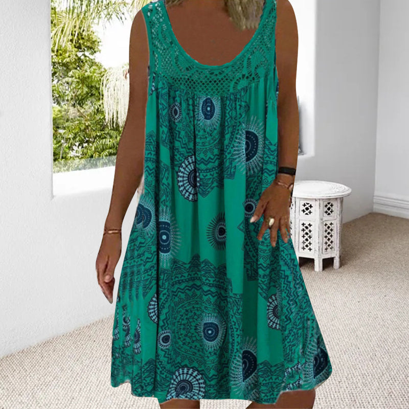 Robe Ample Sans Manches Femme Imprimée Dentelle
