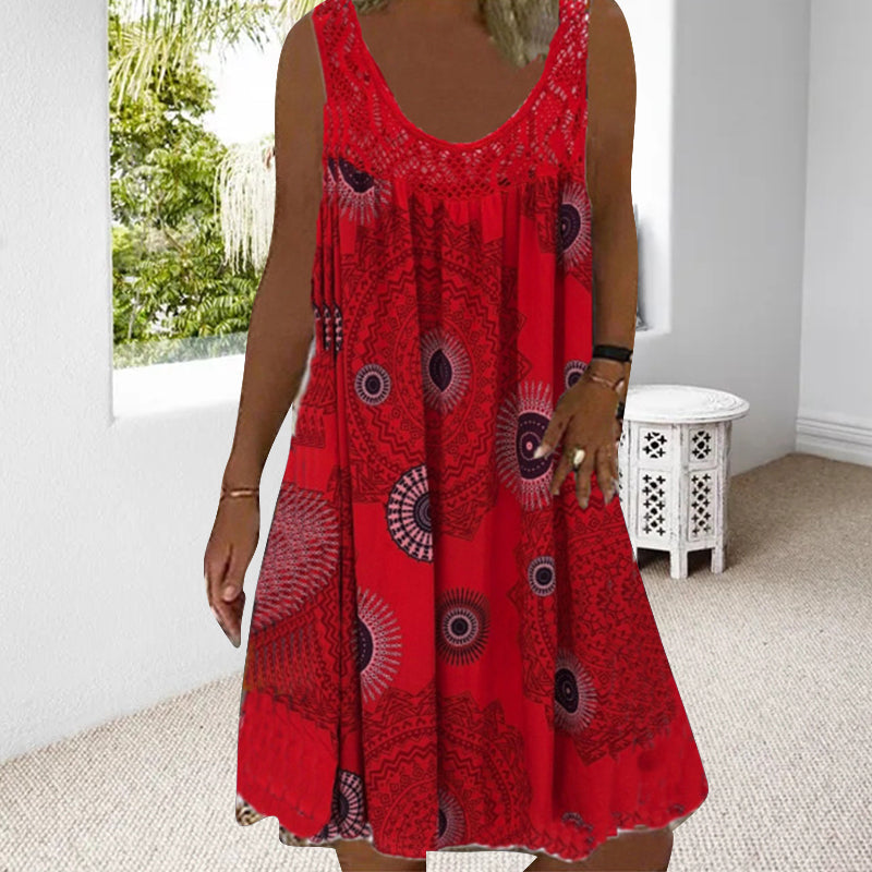 Robe Ample Sans Manches Femme Imprimée Dentelle
