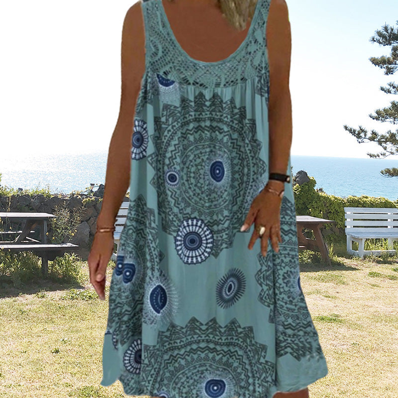 Robe Ample Sans Manches Femme Imprimée Dentelle