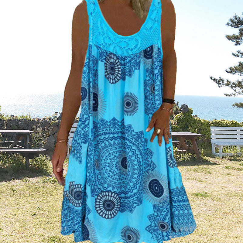 Robe Ample Sans Manches Femme Imprimée Dentelle