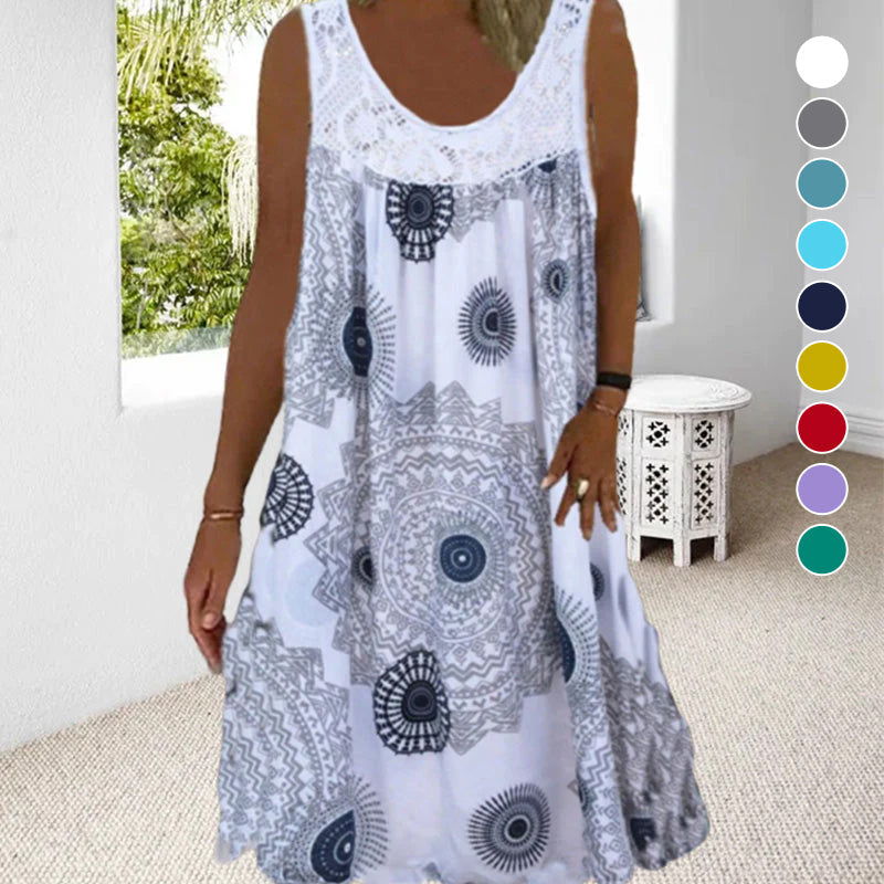 Robe Ample Sans Manches Femme Imprimée Dentelle