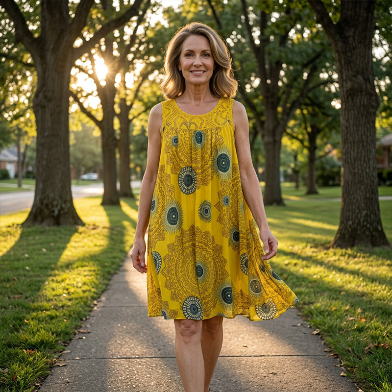 Robe Ample Sans Manches Femme Imprimée Dentelle