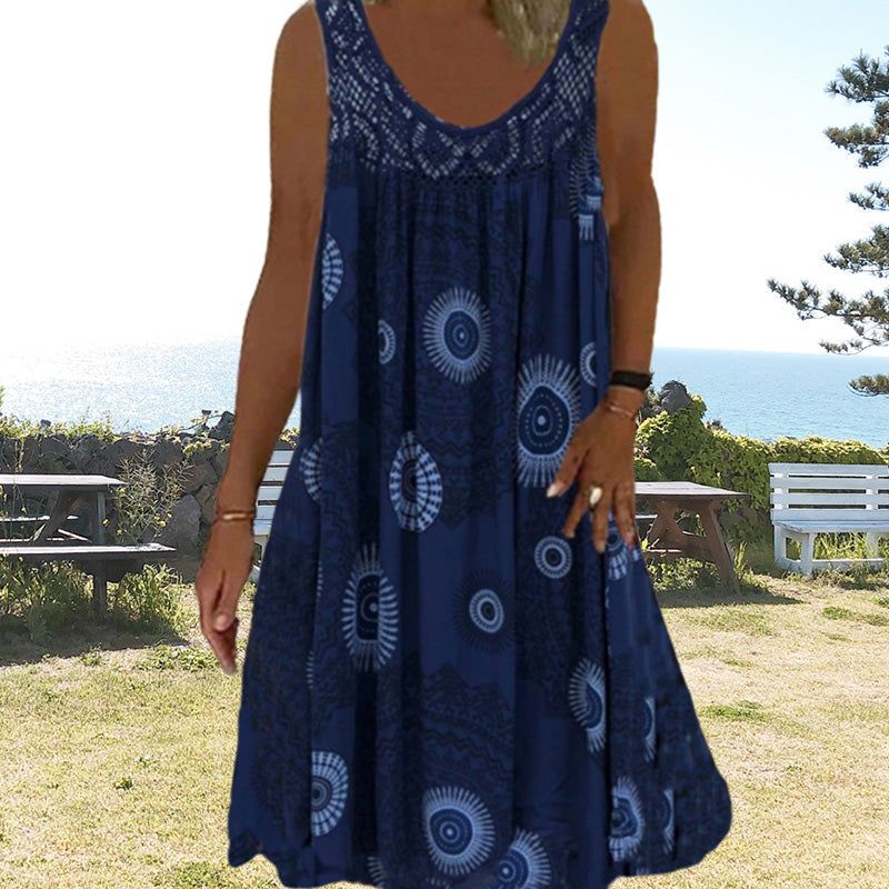 Robe Ample Sans Manches Femme Imprimée Dentelle