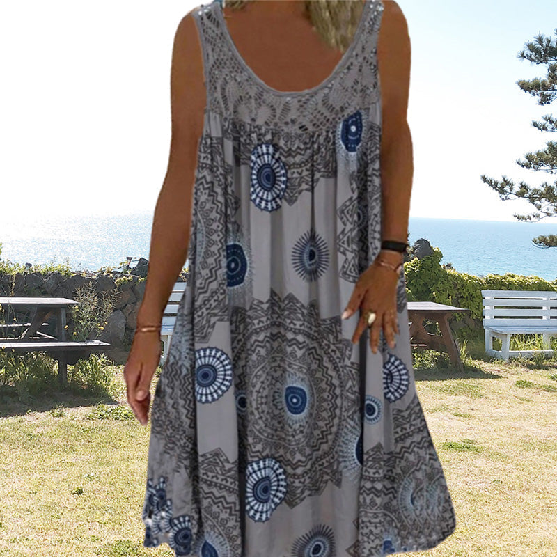 Robe Ample Sans Manches Femme Imprimée Dentelle