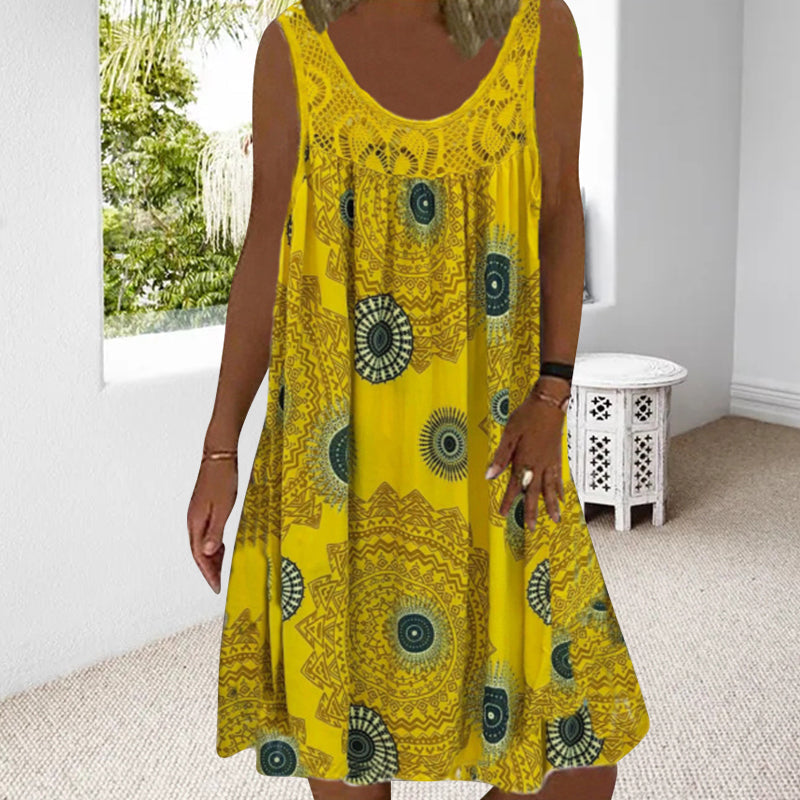 Robe Ample Sans Manches Femme Imprimée Dentelle