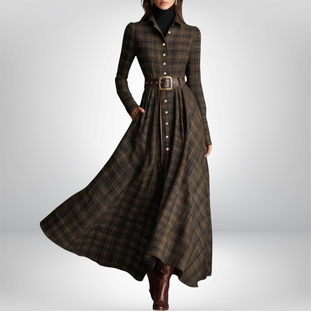 Robe chemise à carreaux ceinturée femme