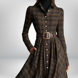 Robe chemise à carreaux ceinturée femme