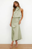 Robe de soirée dos nu en satin col halter femme
