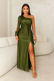 Robe de soirée une épaule femme manches longues