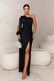 Robe de soirée une épaule femme manches longues