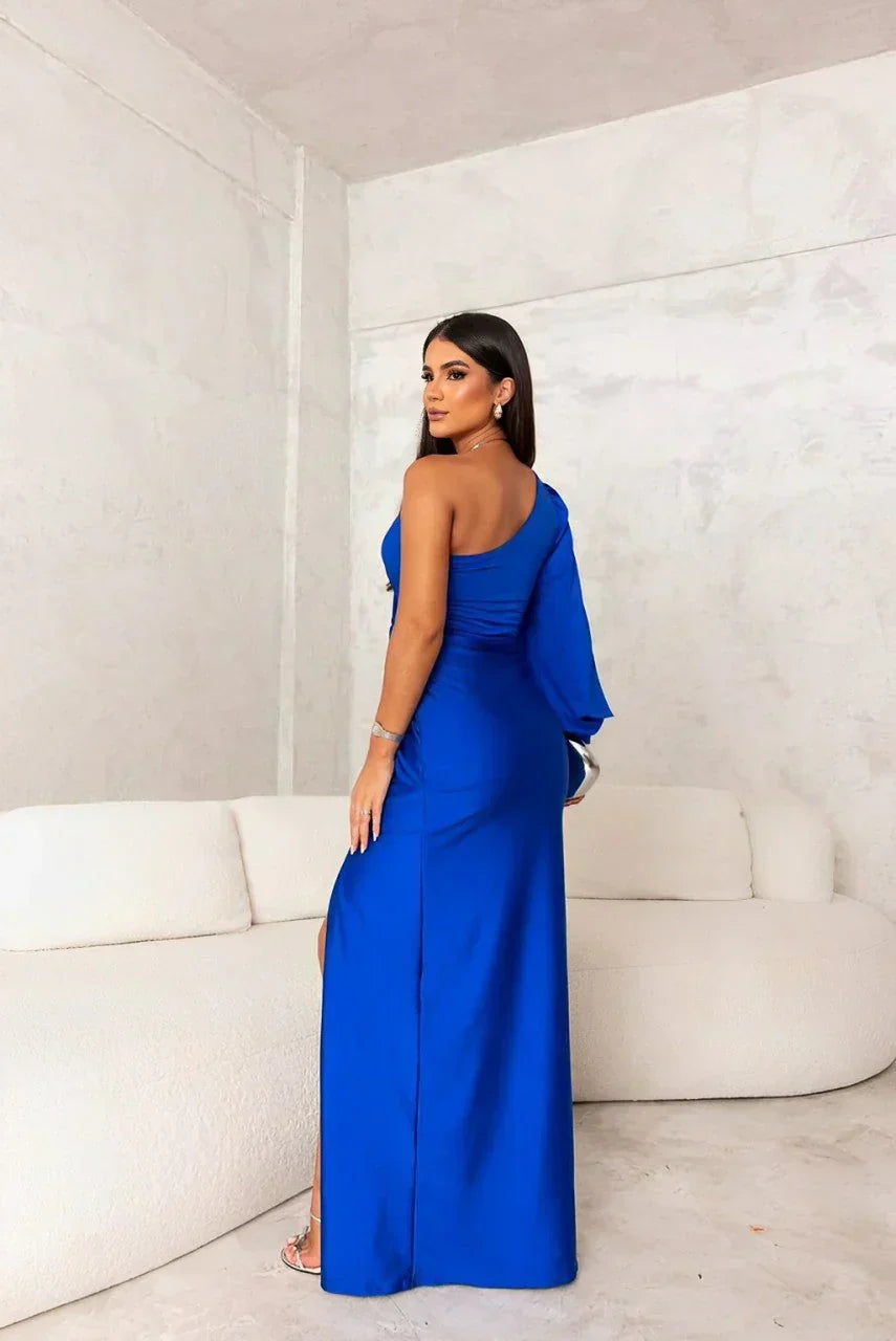 Robe de soirée une épaule femme manches longues
