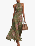 Robe halter fleurie taille marquée jupe fluide