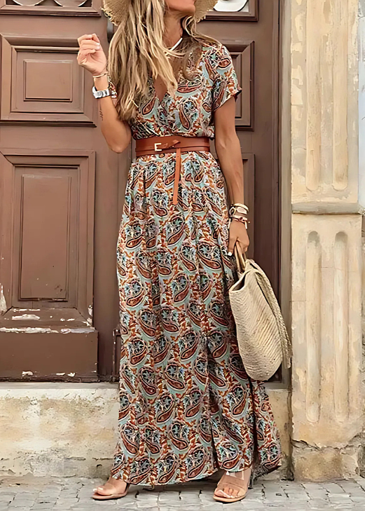Robe Maxi Bohème Femme avec Ceinture Assortie