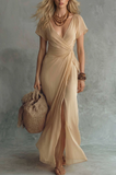 Robe Maxi Cache-Cœur Femme Manches Volantées